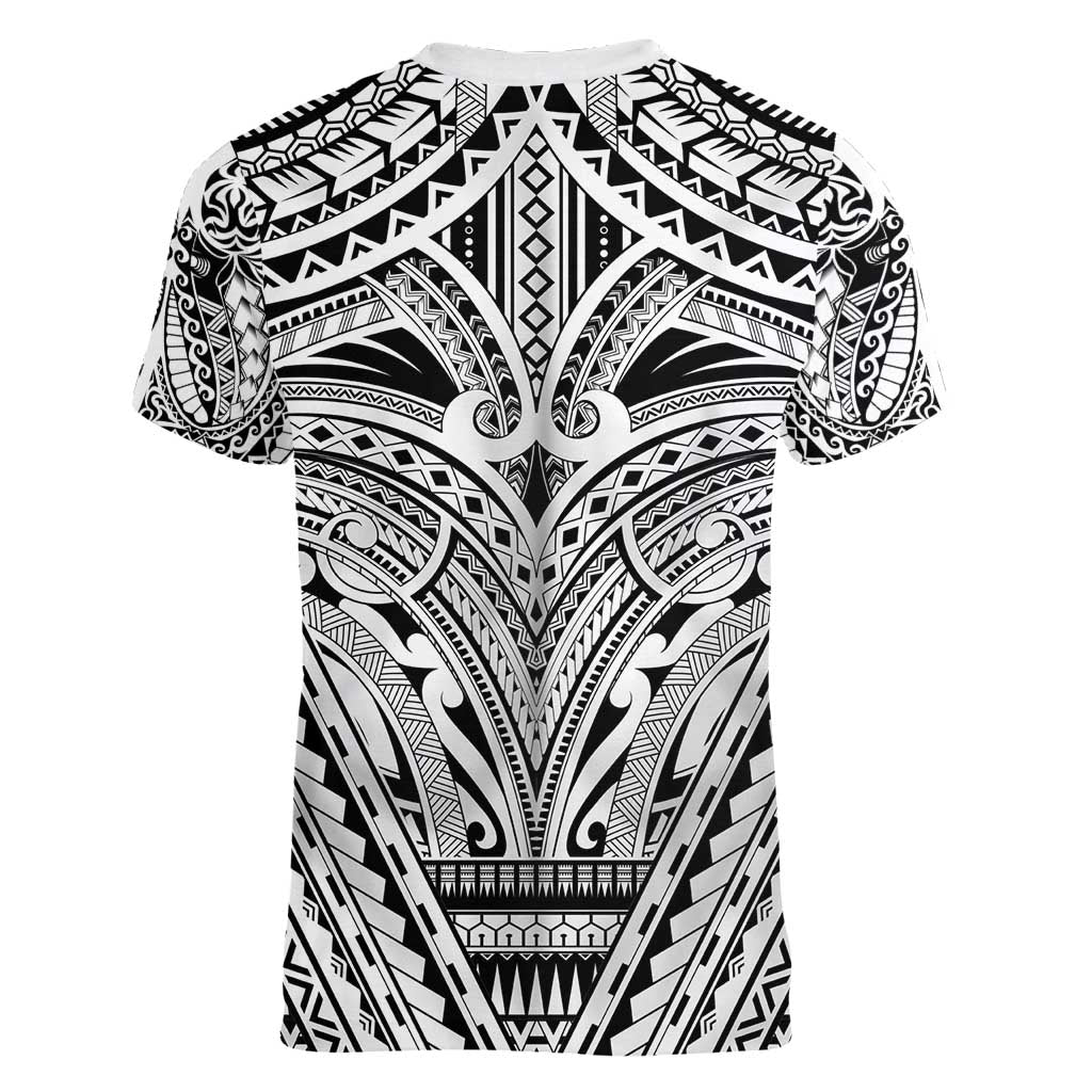 Polynesian Tattoo Inspired Cosplay Costume Women V-Neck T-Shirt Tribal Warrior White LT05 - Polynesian Pride
