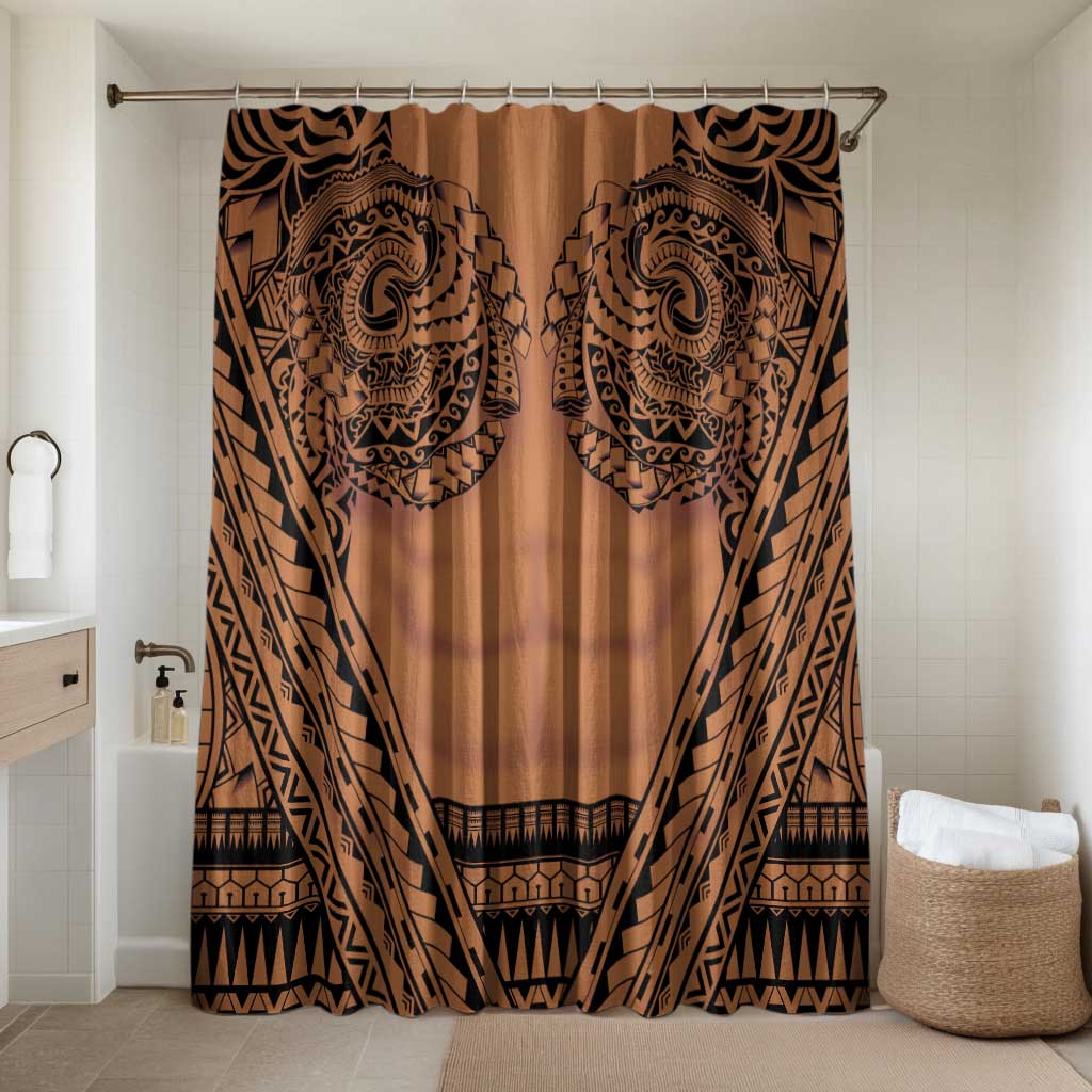 Polynesian Tattoo Inspired Cosplay Costume Bathroom Set Tribal Warrior LT05 Shower Curtain Only Brown - Polynesian Pride