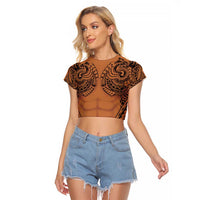 Polynesian Tattoo Inspired Cosplay Costume Raglan Cropped T Shirt Tribal Warrior LT05 Female Brown - Polynesian Pride