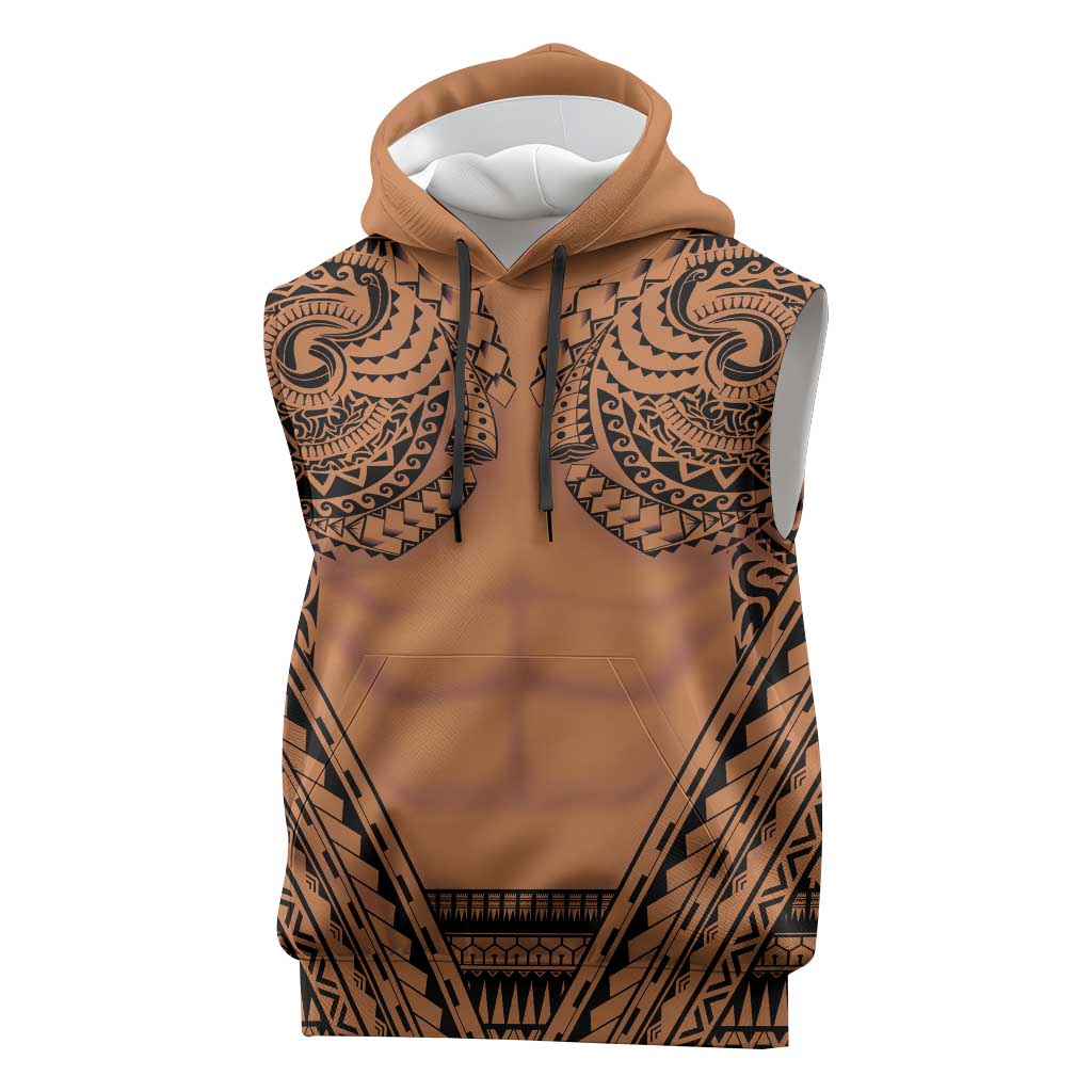 Polynesian Tattoo Inspired Cosplay Costume Sleeveless Hoodie Tribal Warrior LT05 Brown - Polynesian Pride