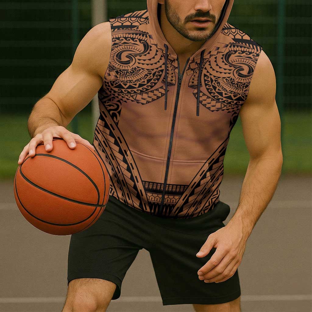 Polynesian Tattoo Inspired Cosplay Costume Sleeveless Zip Hoodie Tribal Warrior - Polynesian Pride