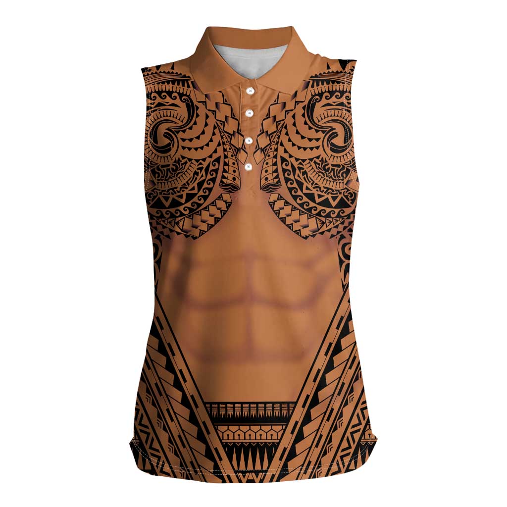 Polynesian Tattoo Inspired Cosplay Costume Women Sleeveless Polo Shirt Tribal Warrior LT05 Female Brown - Polynesian Pride