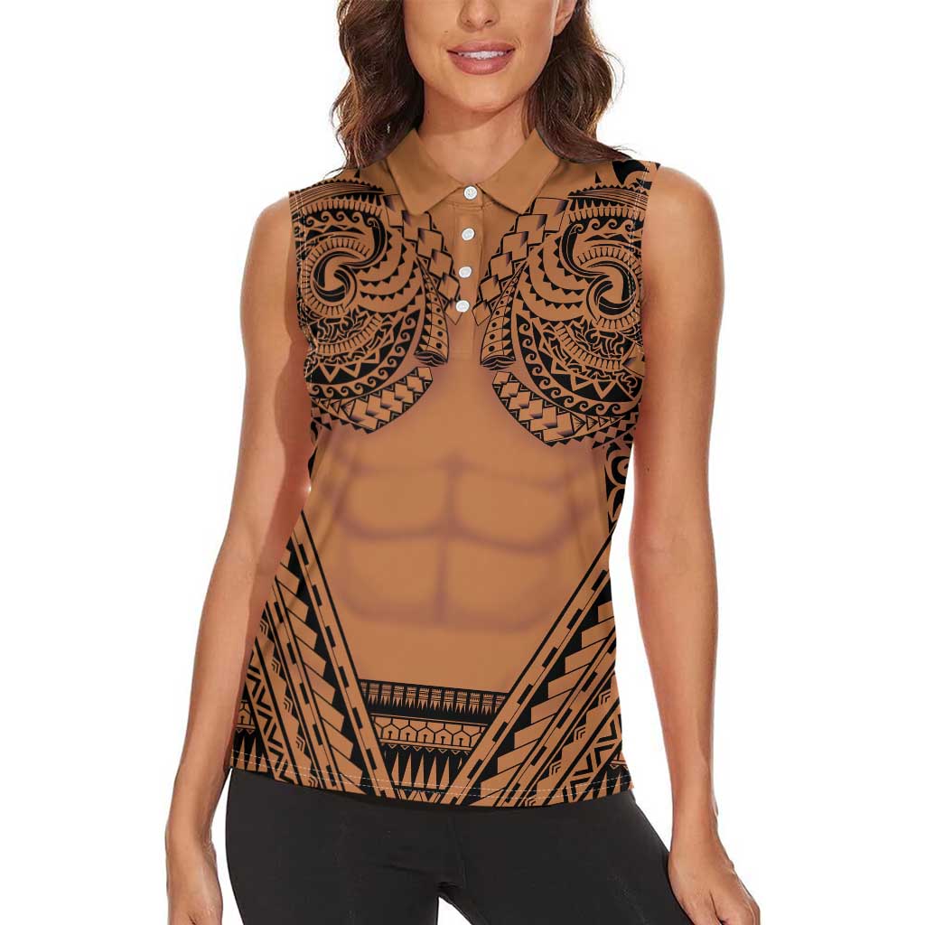 Polynesian Tattoo Inspired Cosplay Costume Women Sleeveless Polo Shirt Tribal Warrior LT05 - Polynesian Pride