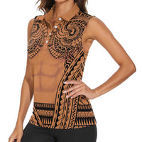 Polynesian Tattoo Inspired Cosplay Costume Women Sleeveless Polo Shirt Tribal Warrior LT05 - Polynesian Pride
