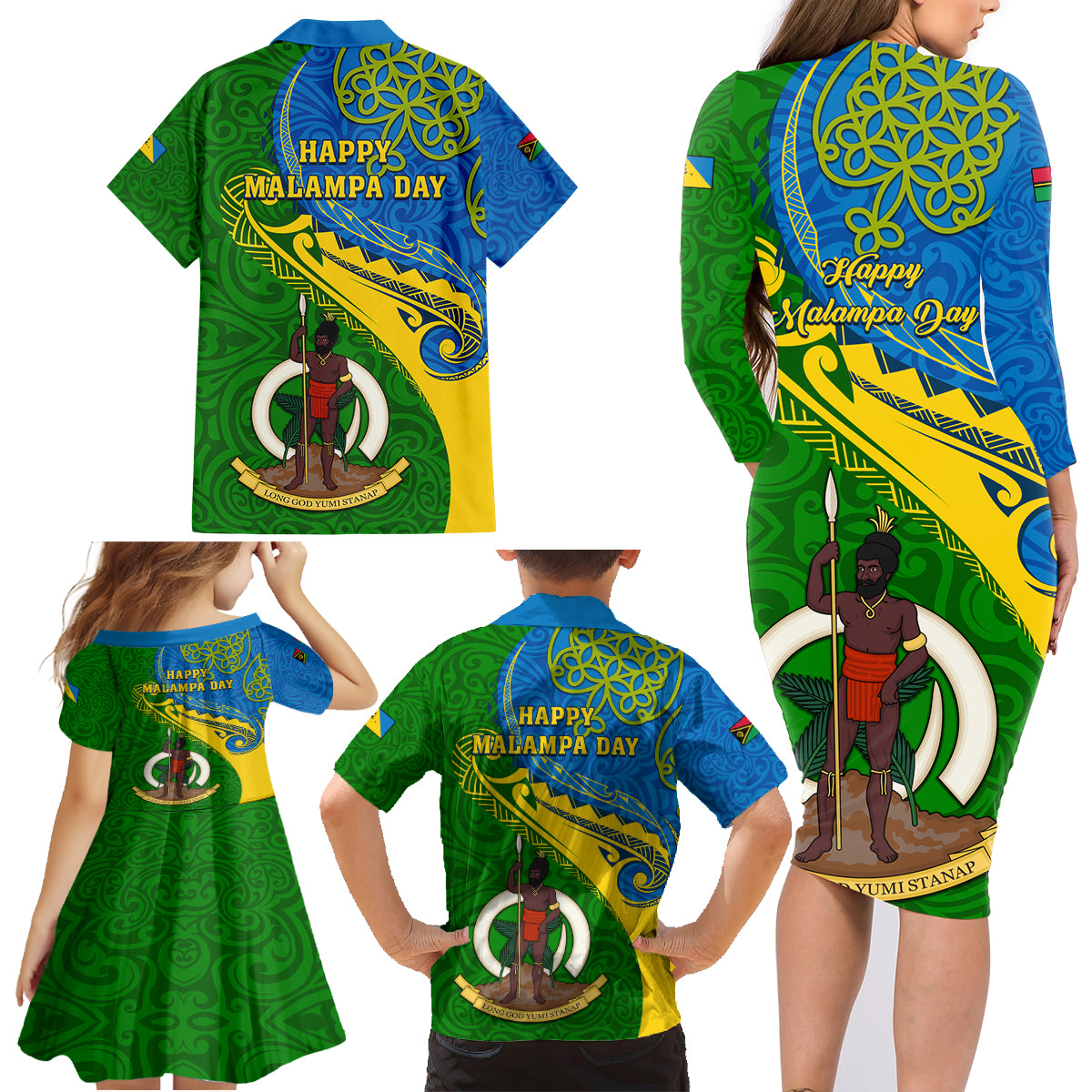 Malampa Day Family Matching Long Sleeve Bodycon Dress and Hawaiian Shirt Sand Drawing Vanuatuan Pattern LT05 - Polynesian Pride
