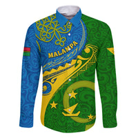 Malampa Day Family Matching Mermaid Dress and Hawaiian Shirt Sand Drawing Vanuatuan Pattern LT05 Dad's Shirt - Long Sleeve Green - Polynesian Pride