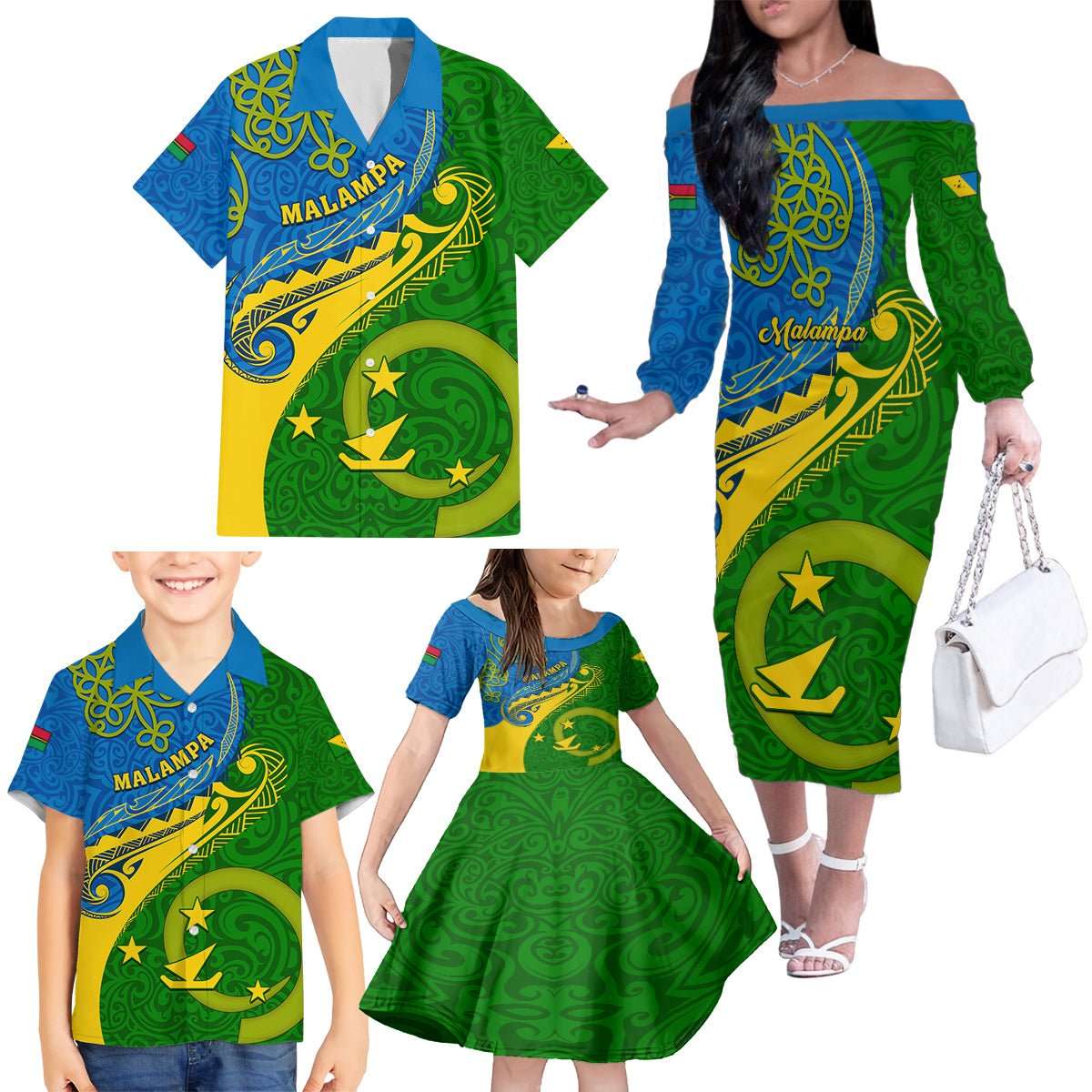 Malampa Day Family Matching Off Shoulder Long Sleeve Dress and Hawaiian Shirt Sand Drawing Vanuatuan Pattern LT05 - Polynesian Pride