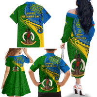 Malampa Day Family Matching Off Shoulder Long Sleeve Dress and Hawaiian Shirt Sand Drawing Vanuatuan Pattern LT05 - Polynesian Pride