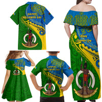 Malampa Day Family Matching Off Shoulder Maxi Dress and Hawaiian Shirt Sand Drawing Vanuatuan Pattern LT05 - Polynesian Pride