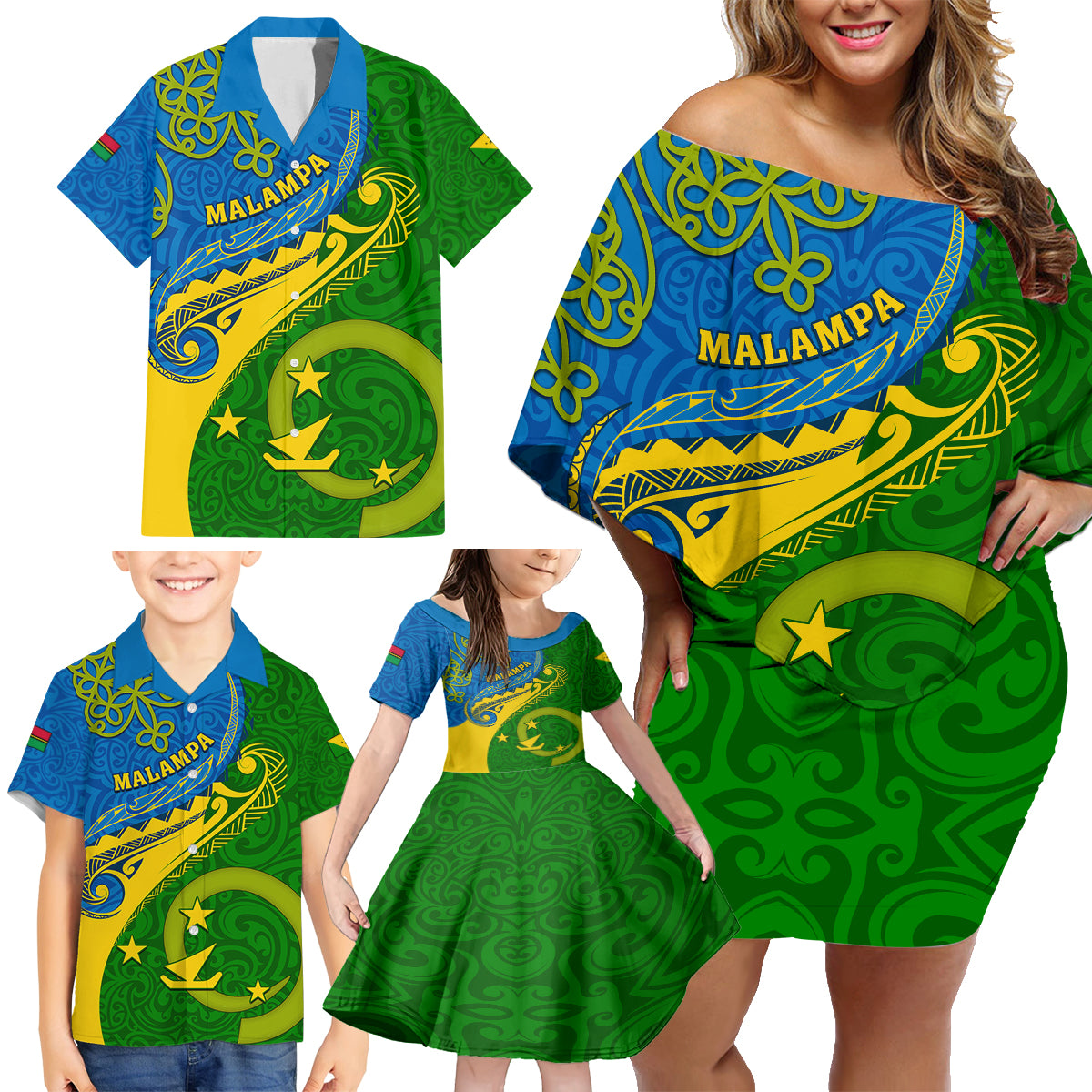 Malampa Day Family Matching Off Shoulder Short Dress and Hawaiian Shirt Sand Drawing Vanuatuan Pattern LT05 - Polynesian Pride