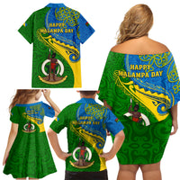 Malampa Day Family Matching Off Shoulder Short Dress and Hawaiian Shirt Sand Drawing Vanuatuan Pattern LT05 - Polynesian Pride