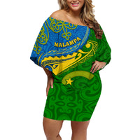 Malampa Day Family Matching Off Shoulder Short Dress and Hawaiian Shirt Sand Drawing Vanuatuan Pattern LT05 Mom's Dress Green - Polynesian Pride