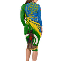 Malampa Day Long Sleeve Bodycon Dress Sand Drawing Vanuatuan Pattern LT05 - Polynesian Pride
