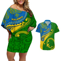personalized-malampa-day-couples-matching-off-shoulder-short-dress-and-hawaiian-shirt-sand-drawing-vanuatuan-pattern