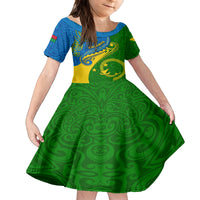Personalized Malampa Day Family Matching Tank Maxi Dress and Hawaiian Shirt Sand Drawing Vanuatuan Pattern LT05 Daughter's Dress Green - Polynesian Pride