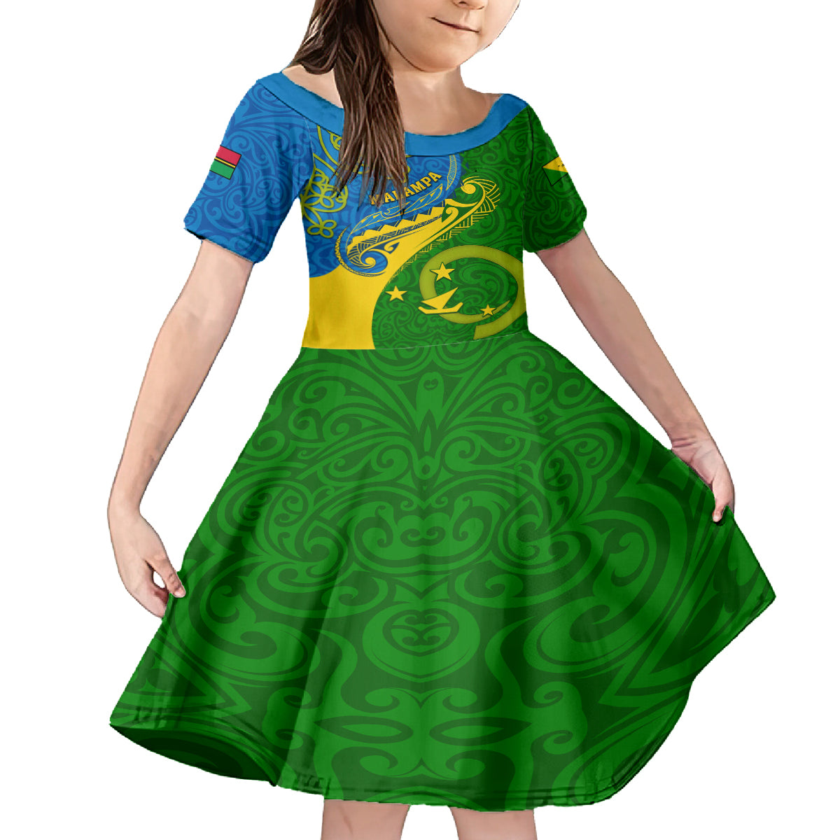 personalized-malampa-day-kid-short-sleeve-dress-sand-drawing-vanuatuan-pattern