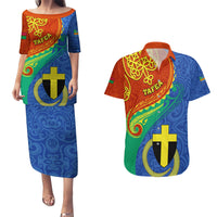 tafea-day-couples-matching-puletasi-dress-and-hawaiian-shirt-sand-drawing-vanuatuan-pattern