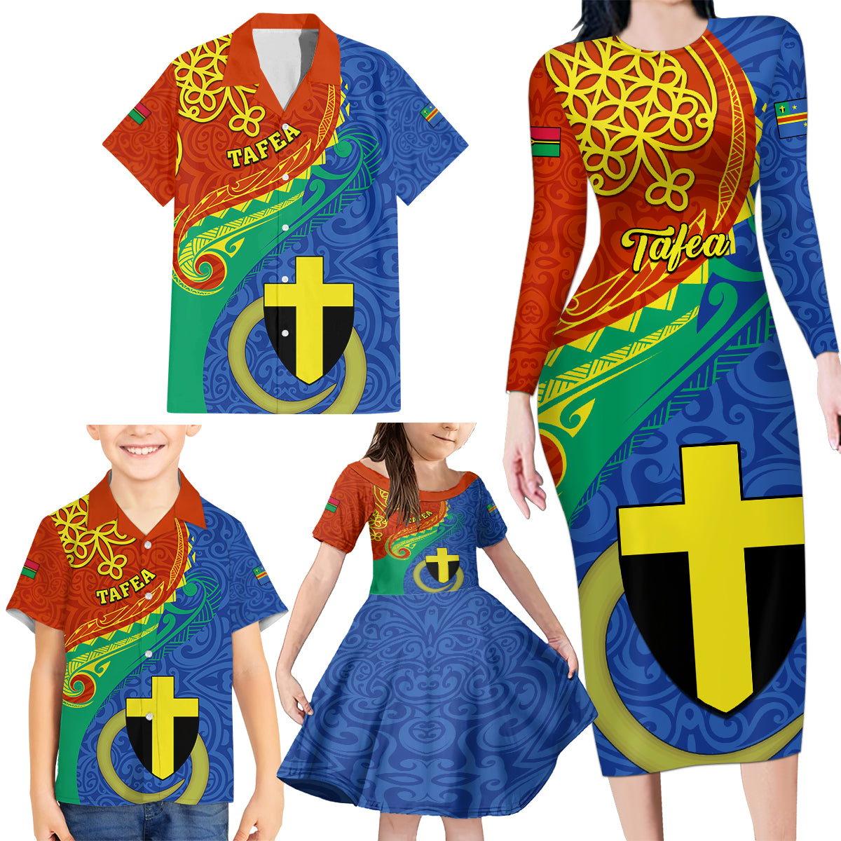 Tafea Day Family Matching Long Sleeve Bodycon Dress and Hawaiian Shirt Sand Drawing Vanuatuan Pattern LT05 - Polynesian Pride