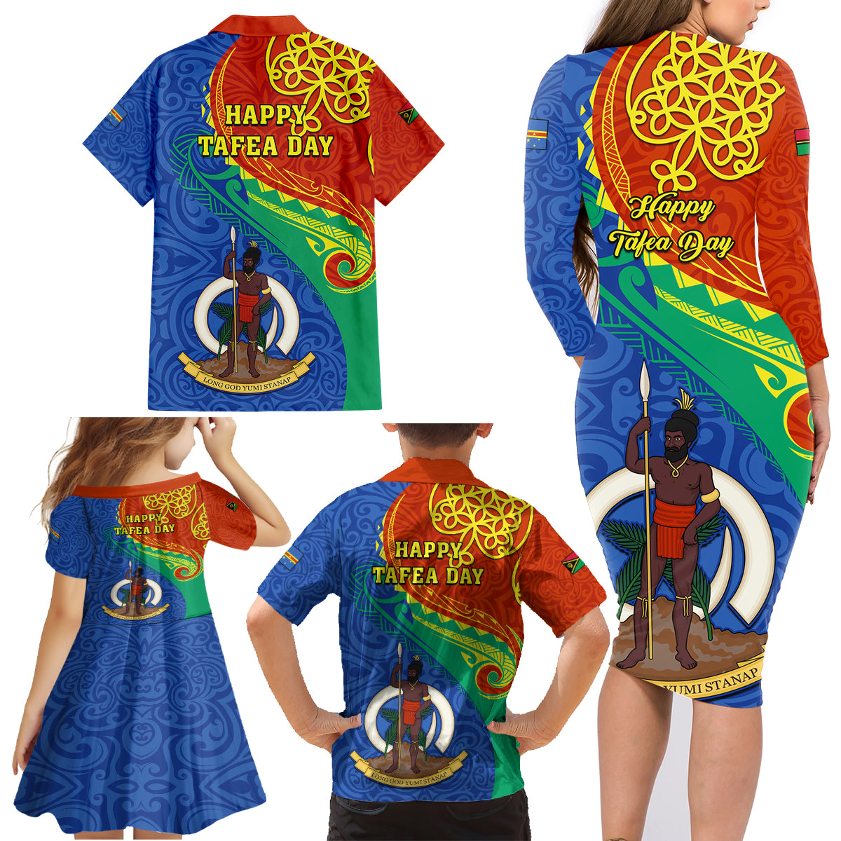 Tafea Day Family Matching Long Sleeve Bodycon Dress and Hawaiian Shirt Sand Drawing Vanuatuan Pattern LT05 - Polynesian Pride