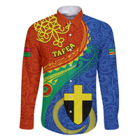 Tafea Day Family Matching Long Sleeve Bodycon Dress and Hawaiian Shirt Sand Drawing Vanuatuan Pattern LT05 Dad's Shirt - Long Sleeve Blue - Polynesian Pride