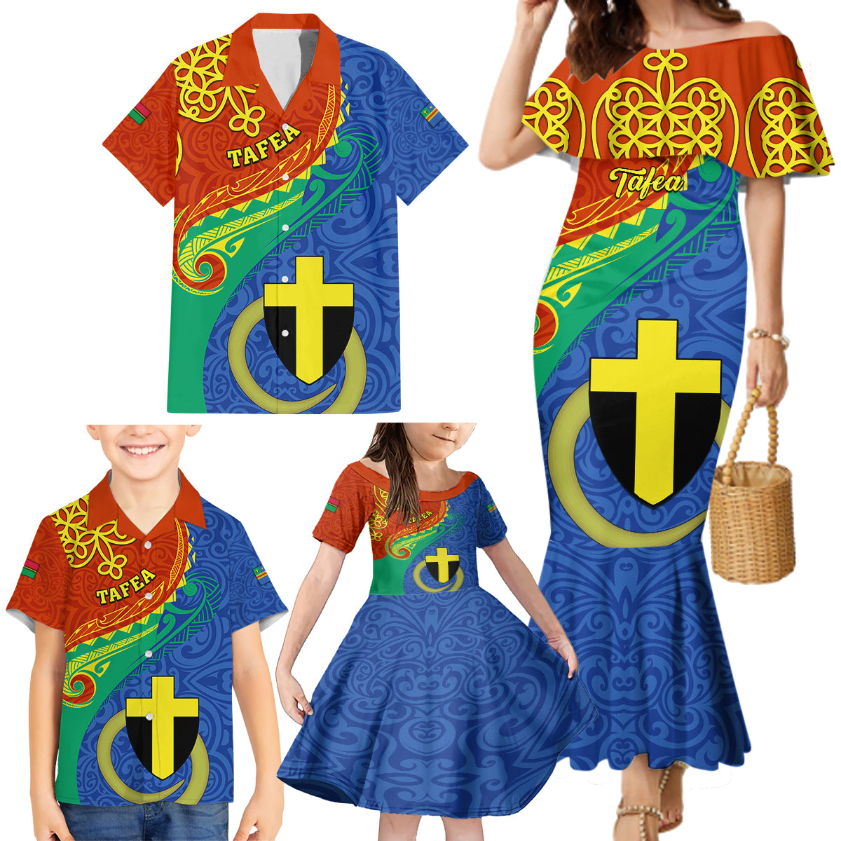 Tafea Day Family Matching Mermaid Dress and Hawaiian Shirt Sand Drawing Vanuatuan Pattern LT05 - Polynesian Pride