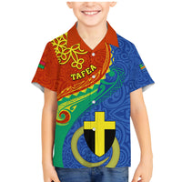 Tafea Day Family Matching Mermaid Dress and Hawaiian Shirt Sand Drawing Vanuatuan Pattern LT05 Son's Shirt Blue - Polynesian Pride