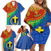 tafea-day-family-matching-off-shoulder-short-dress-and-hawaiian-shirt-sand-drawing-vanuatuan-pattern