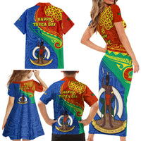 Tafea Day Family Matching Short Sleeve Bodycon Dress and Hawaiian Shirt Sand Drawing Vanuatuan Pattern LT05 - Polynesian Pride
