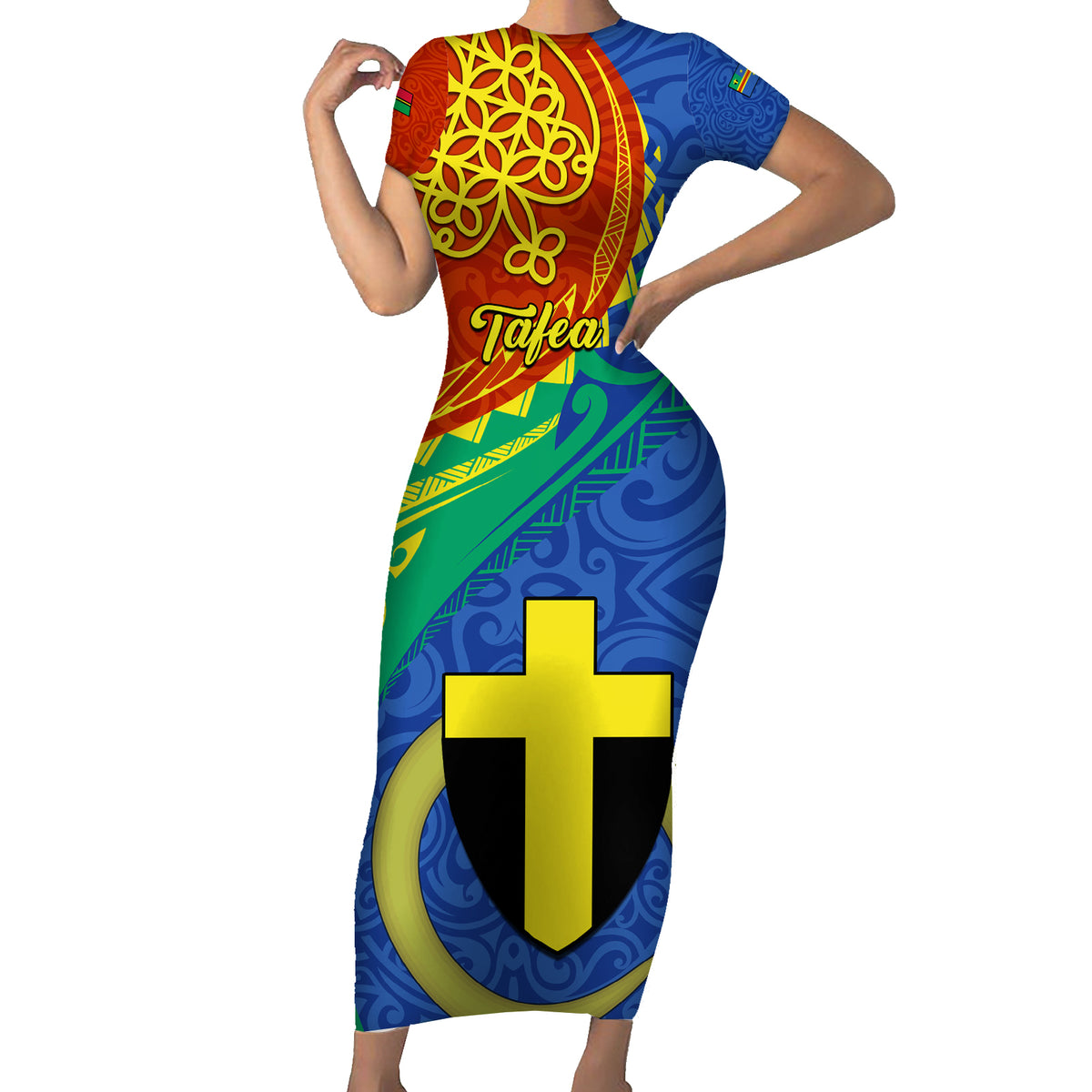Tafea Day Family Matching Short Sleeve Bodycon Dress and Hawaiian Shirt Sand Drawing Vanuatuan Pattern LT05 Mom's Dress Blue - Polynesian Pride