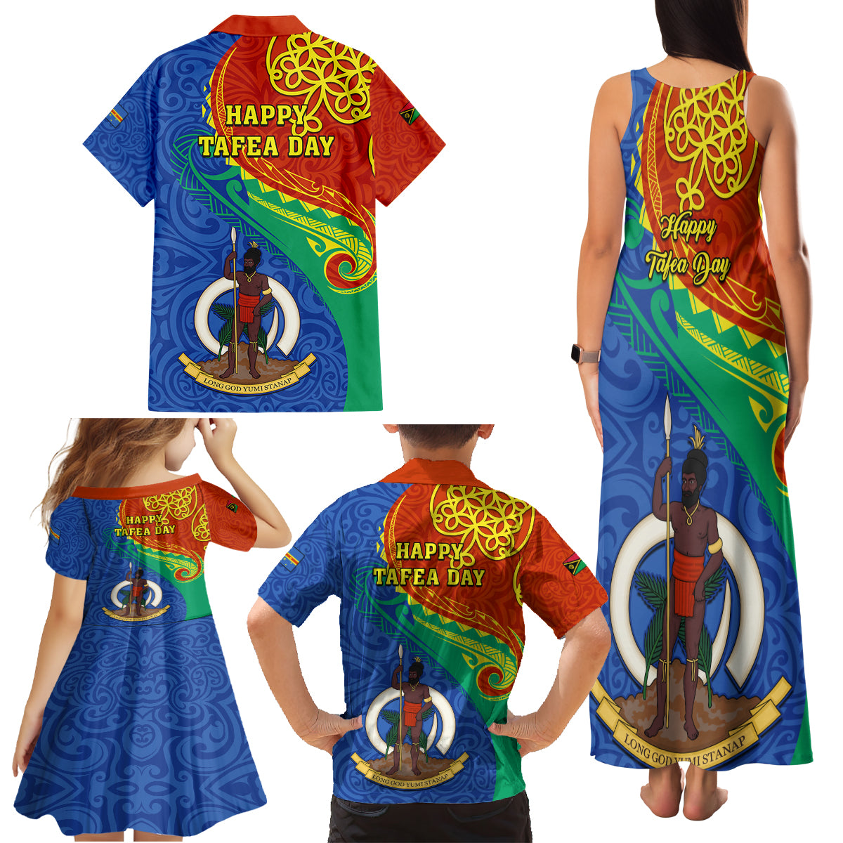 Tafea Day Family Matching Tank Maxi Dress and Hawaiian Shirt Sand Drawing Vanuatuan Pattern LT05 - Polynesian Pride