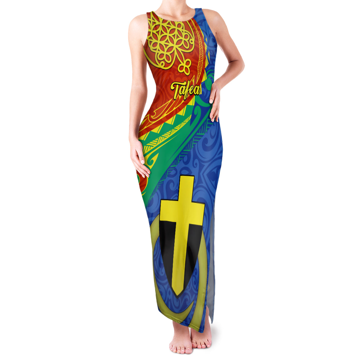 Tafea Day Family Matching Tank Maxi Dress and Hawaiian Shirt Sand Drawing Vanuatuan Pattern LT05 Mom's Dress Blue - Polynesian Pride
