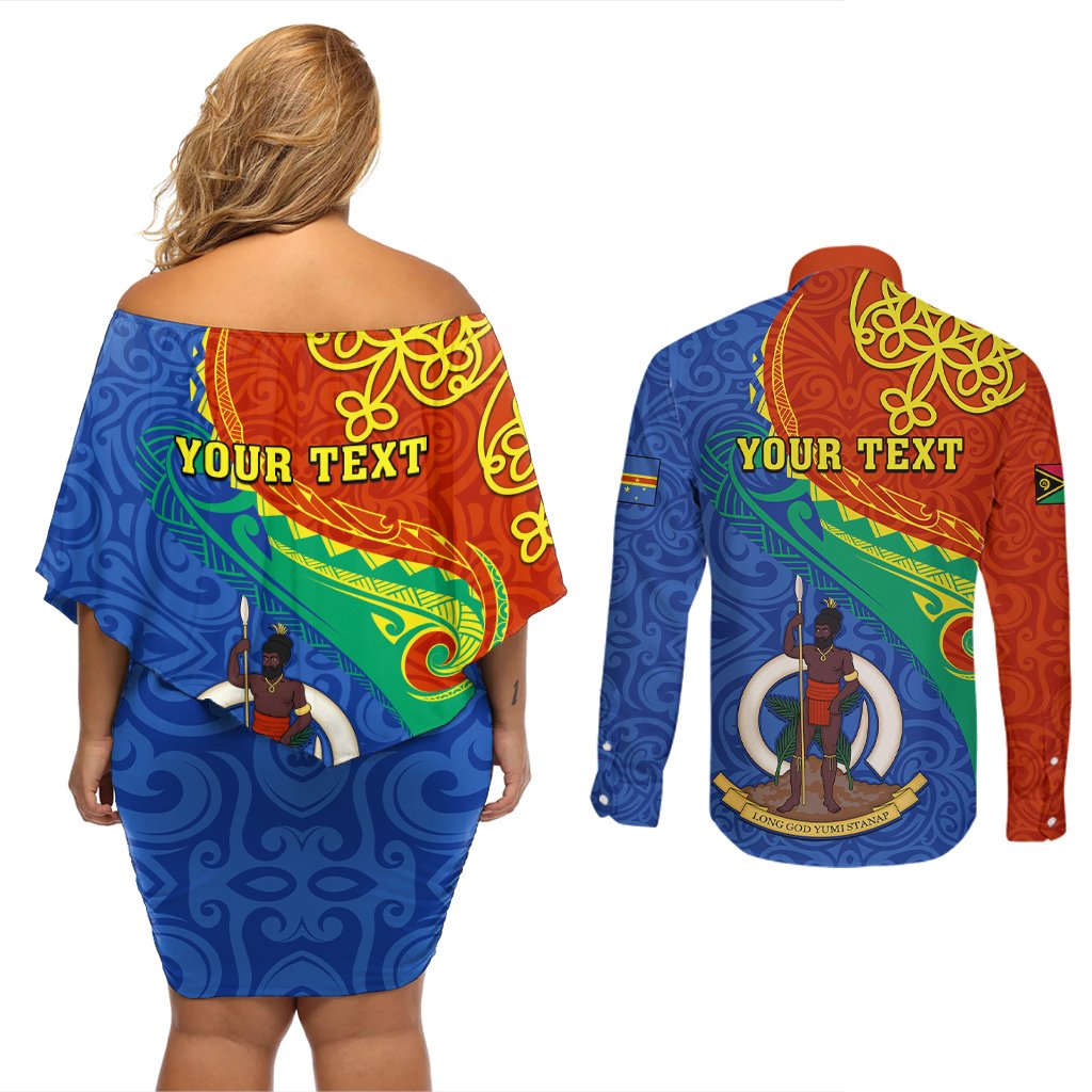 personalized-tafea-day-couples-matching-off-shoulder-short-dress-and-long-sleeve-button-shirts-sand-drawing-vanuatuan-pattern