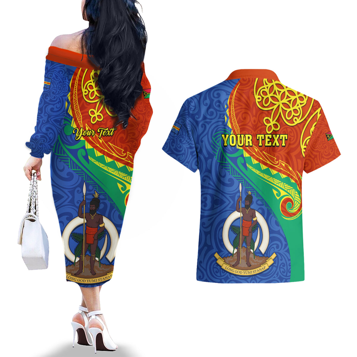 personalized-tafea-day-couples-matching-off-the-shoulder-long-sleeve-dress-and-hawaiian-shirt-sand-drawing-vanuatuan-pattern
