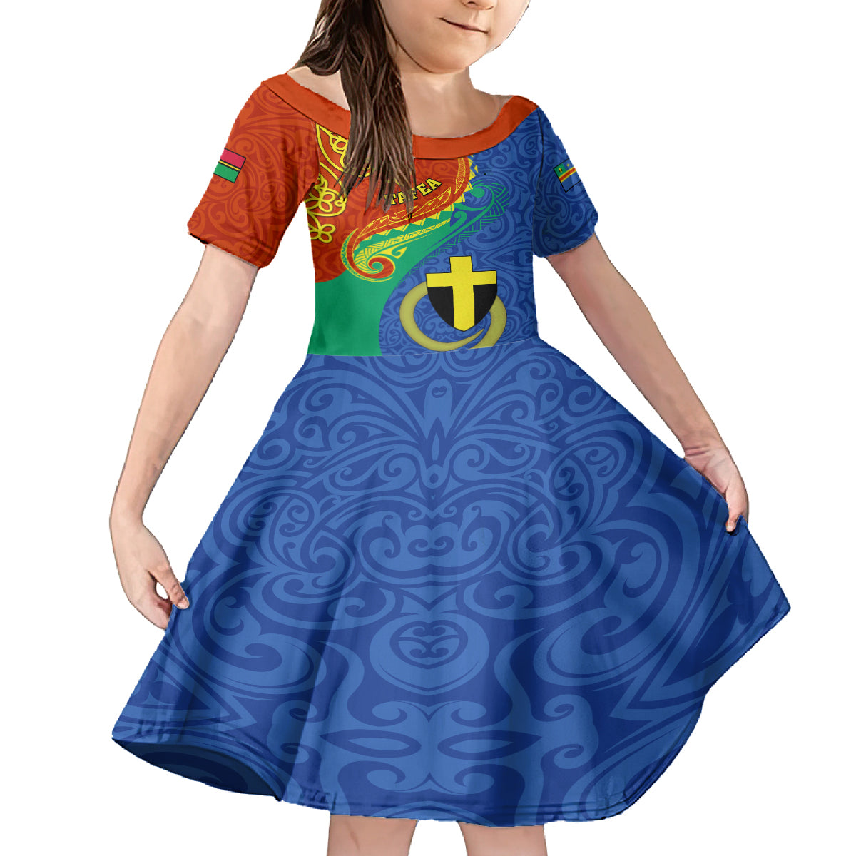 personalized-tafea-day-kid-short-sleeve-dress-sand-drawing-vanuatuan-pattern