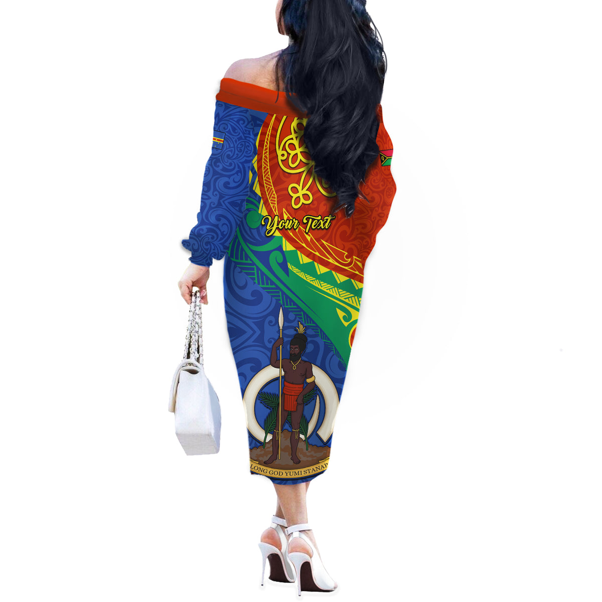 Personalized Tafea Day Off The Shoulder Long Sleeve Dress Sand Drawing Vanuatuan Pattern LT05 - Polynesian Pride