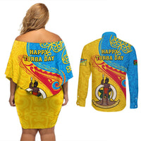 torba-day-couples-matching-off-shoulder-short-dress-and-long-sleeve-button-shirts-sand-drawing-vanuatuan-pattern
