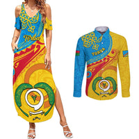 Torba Day Couples Matching Summer Maxi Dress and Long Sleeve Button Shirts Sand Drawing Vanuatuan Pattern LT05 Yellow - Polynesian Pride