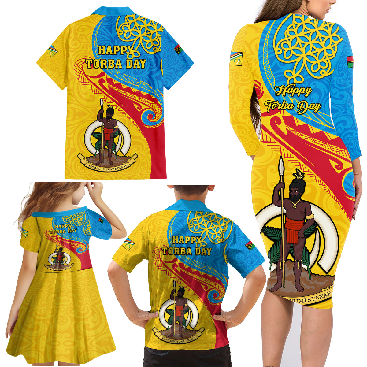 Torba Day Family Matching Long Sleeve Bodycon Dress and Hawaiian Shirt Sand Drawing Vanuatuan Pattern LT05 - Polynesian Pride