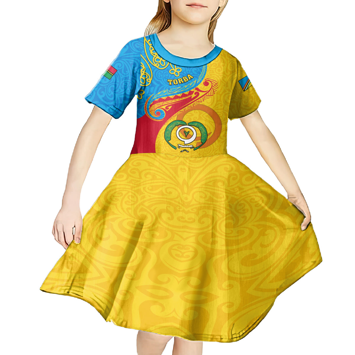 torba-day-kid-short-sleeve-dress-sand-drawing-vanuatuan-pattern