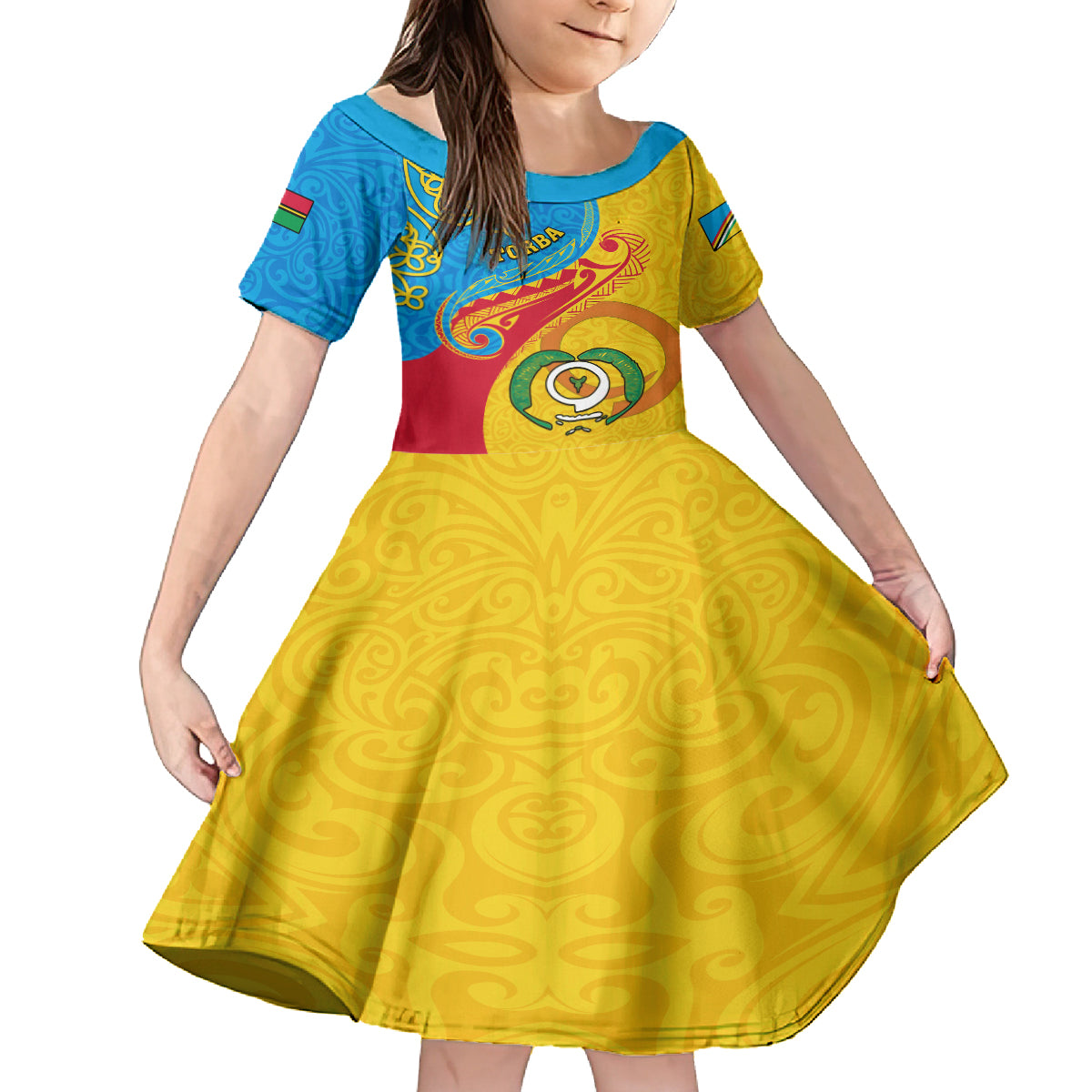 personalized-torba-day-kid-short-sleeve-dress-sand-drawing-vanuatuan-pattern