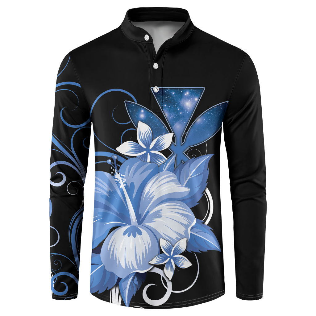 Hawaii Makahiki Kanaka Maoli Button Sweatshirt Blue Hibiscus Floral Vibes LT05 Blue - Polynesian Pride