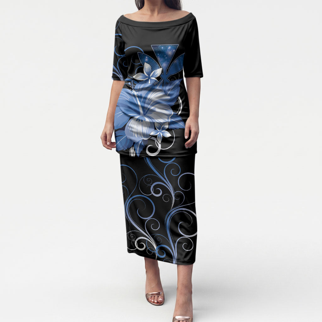 Hawaii Makahiki Kanaka Maoli Puletasi Blue Hibiscus Floral Vibes LT05 Long Dress Blue - Polynesian Pride