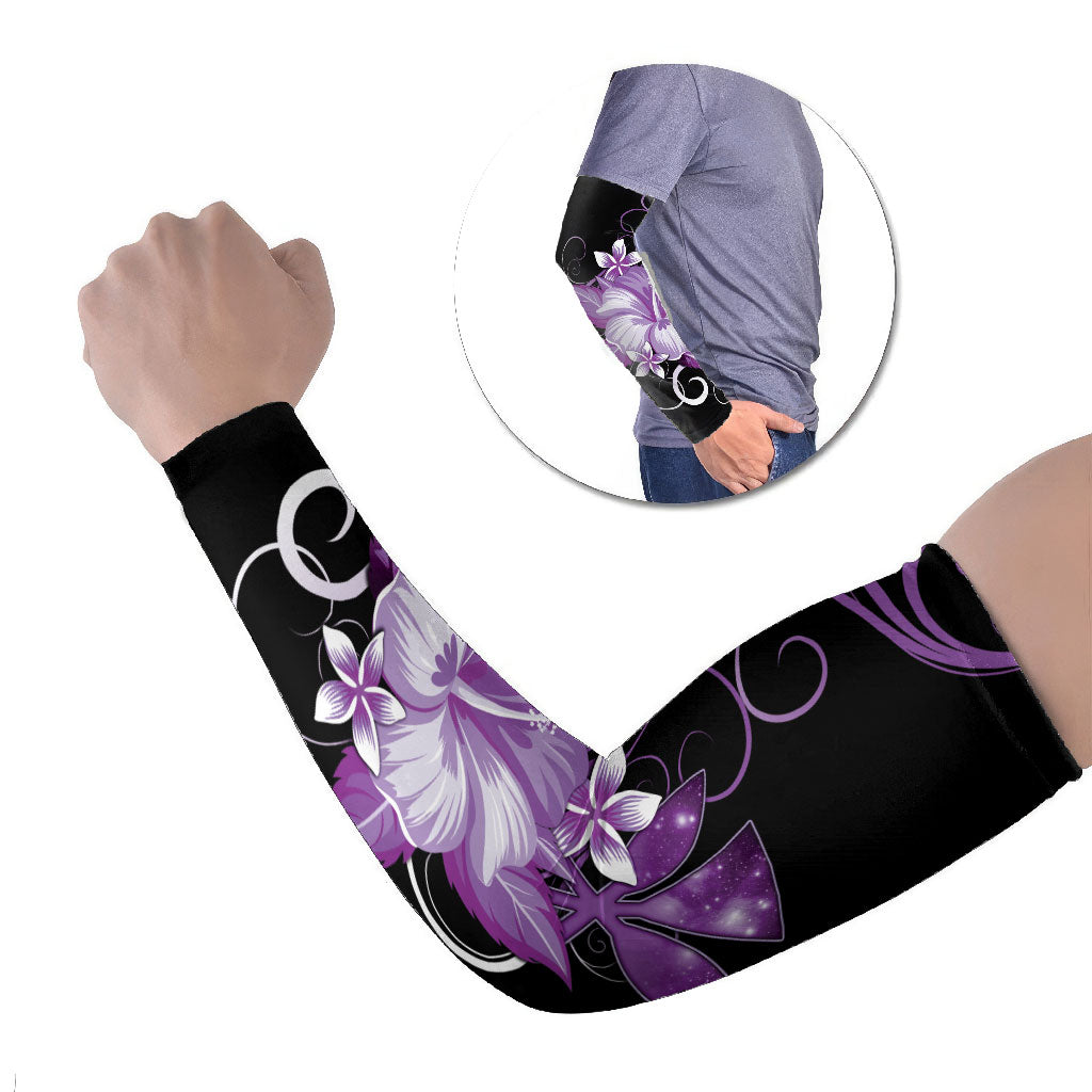 Hawaii Makahiki Kanaka Maoli Arm Sleeves Purple Hibiscus Floral Vibes LT05 Set of 2 Purple - Polynesian Pride