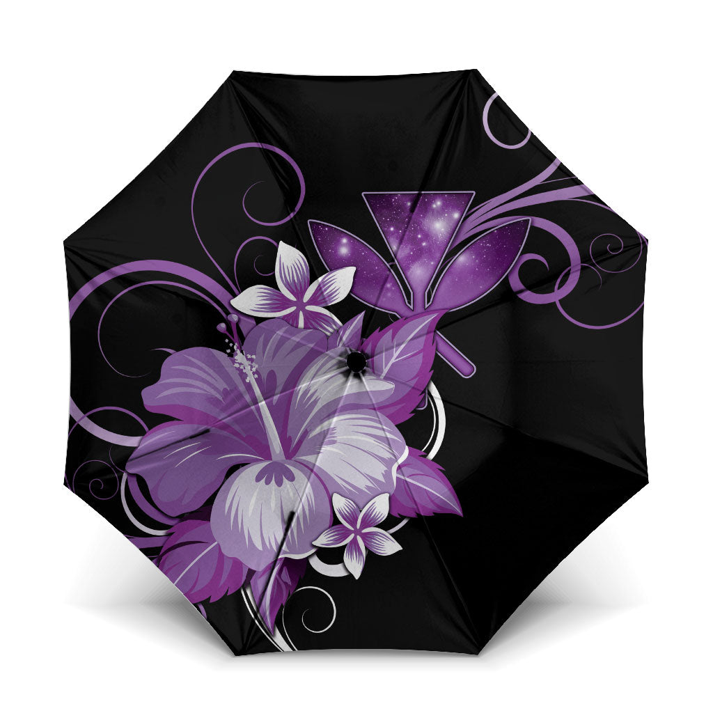 Hawaii Makahiki Kanaka Maoli Umbrella Purple Hibiscus Floral Vibes LT05 One Size Folded 11.42 inch Opened Diameter 37.4 inch Purple - Polynesian Pride