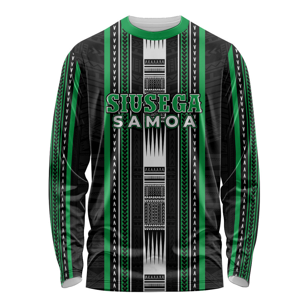 Personalised Siusega Samoa Long Sleeve Shirt Samoan Tribal Pattern LT05 Unisex Green - Polynesian Pride