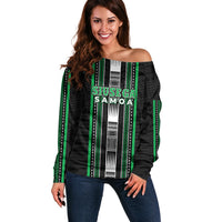 Personalised Siusega Samoa Off Shoulder Sweater Samoan Tribal Pattern LT05 Women Green - Polynesian Pride