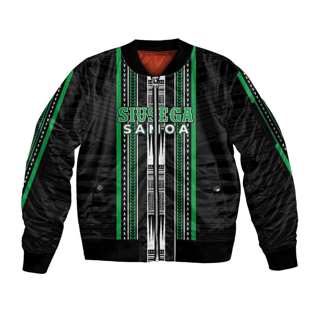 Personalised Siusega Samoa Sleeve Zip Bomber Jacket Samoan Tribal Pattern LT05 Unisex Green - Polynesian Pride