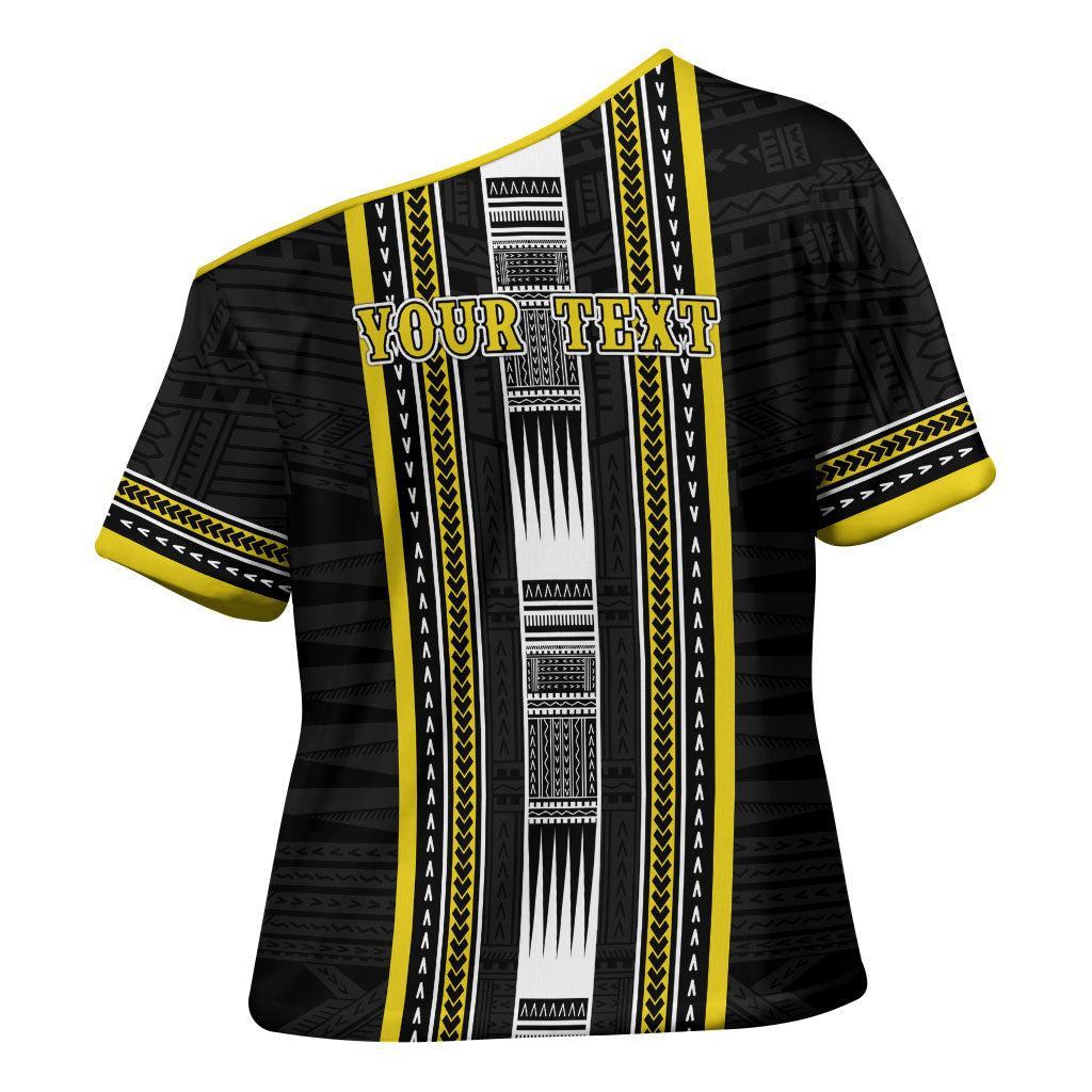 Personalised Faleasiu Samoa Cross Shoulder Shirt Samoan Tribal Pattern LT05 - Polynesian Pride