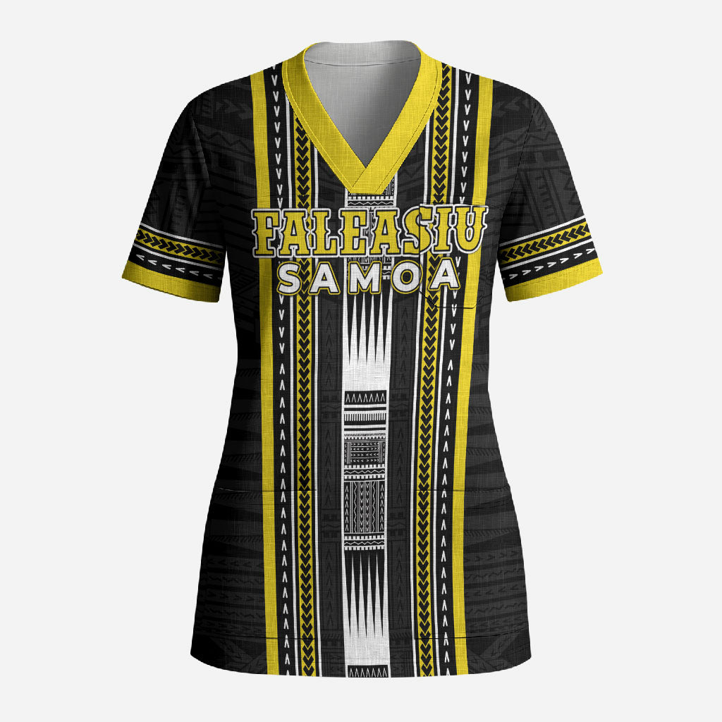 Personalised Faleasiu Samoa Scrub Top Samoan Tribal Pattern LT05 Adult Yellow - Polynesian Pride
