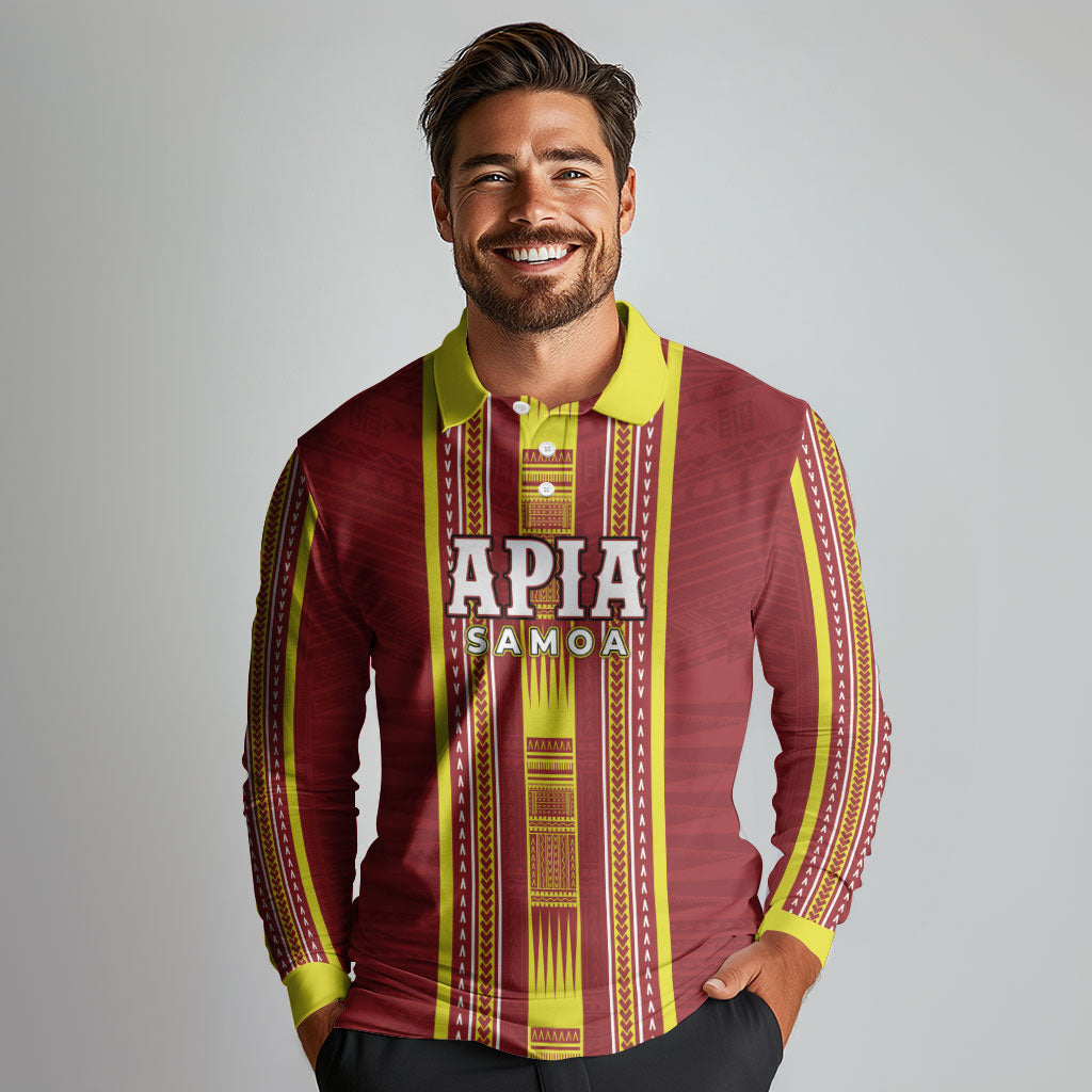 Personalised Apia Samoa Long Sleeve Polo Shirt Samoan Tribal Pattern LT05 - Polynesian Pride